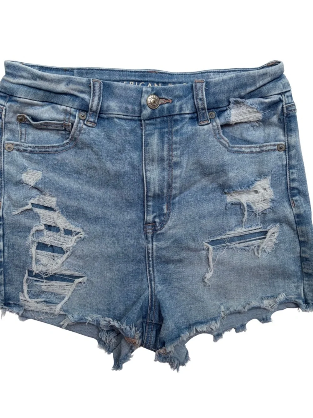 American Eagle Curvy Hi-Rise Shortie Distressed Denim Shorts Women’s 4